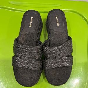 Larroude Black Braided Wedge Sandals